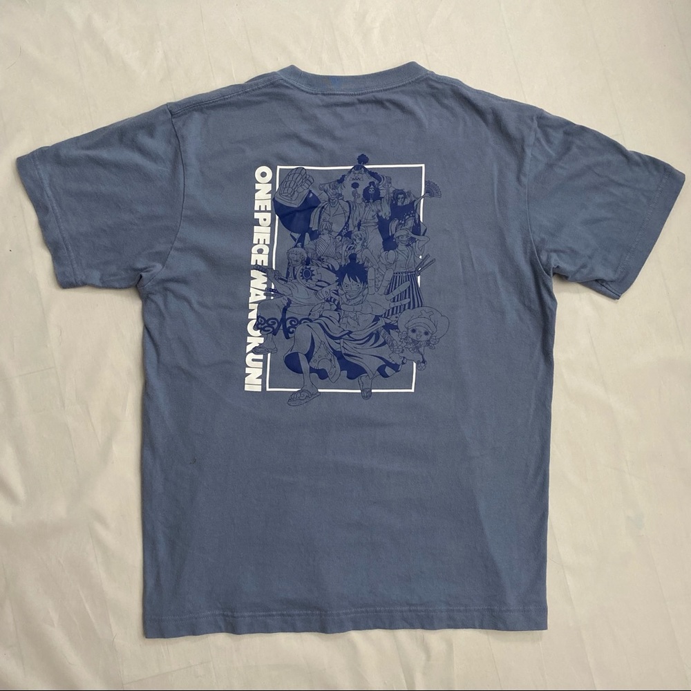 SOLD One Piece x Uniqlo - Wano arc - baby blue T Shirt “Wanokuni” - Picture 4 of 7